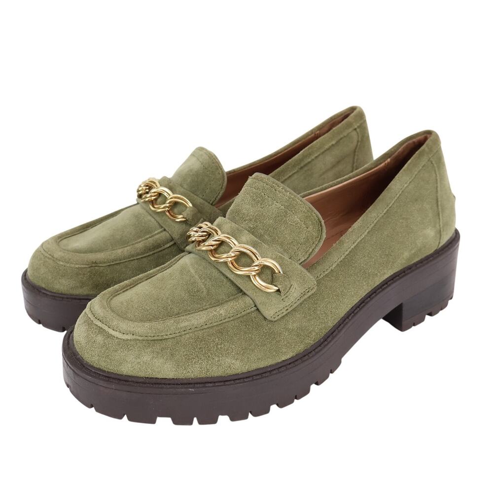 Sam Edelman Olive Suede Taelor Chain Link Leather Lug Sole Loafer Size 7